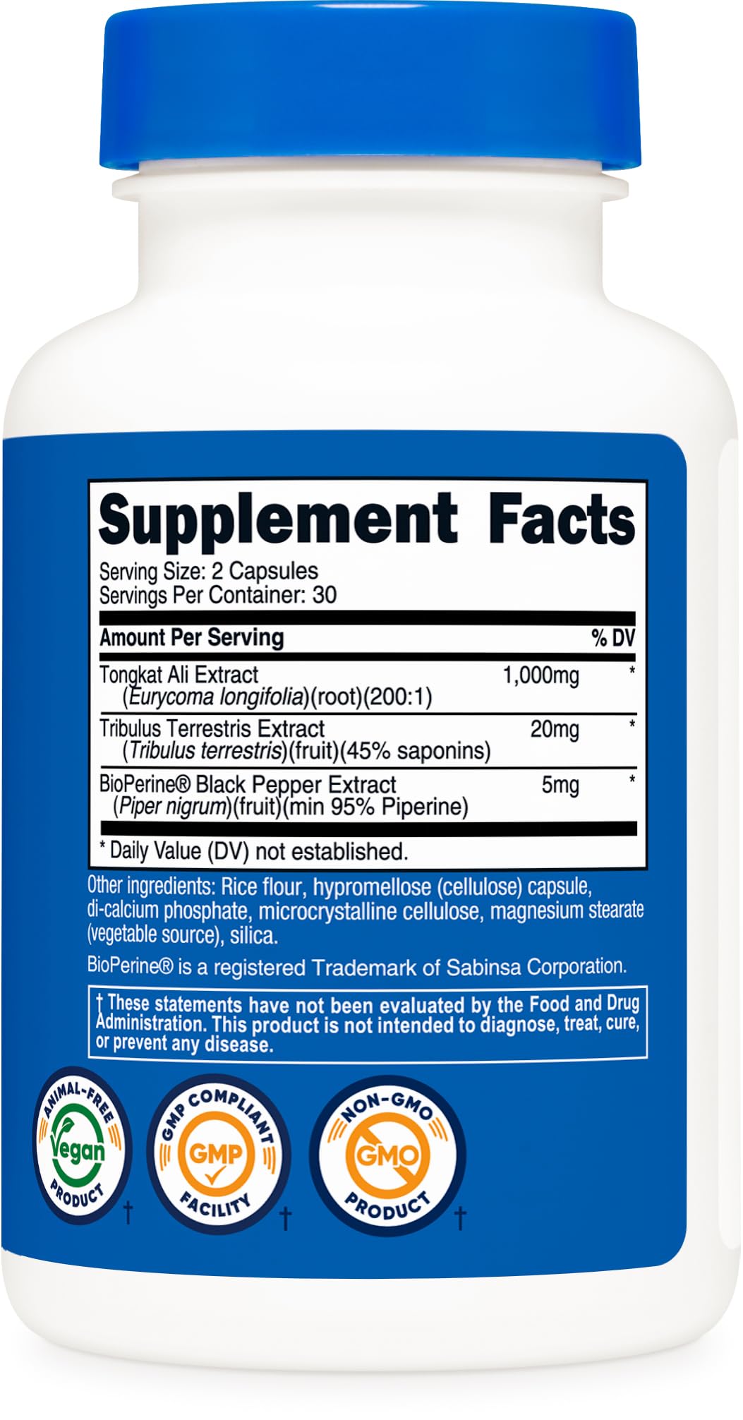 Nutricost Tongkat Ali 1000mg | 60 Vegetarian Capsules | Tribulus Terrestris + BioPerine