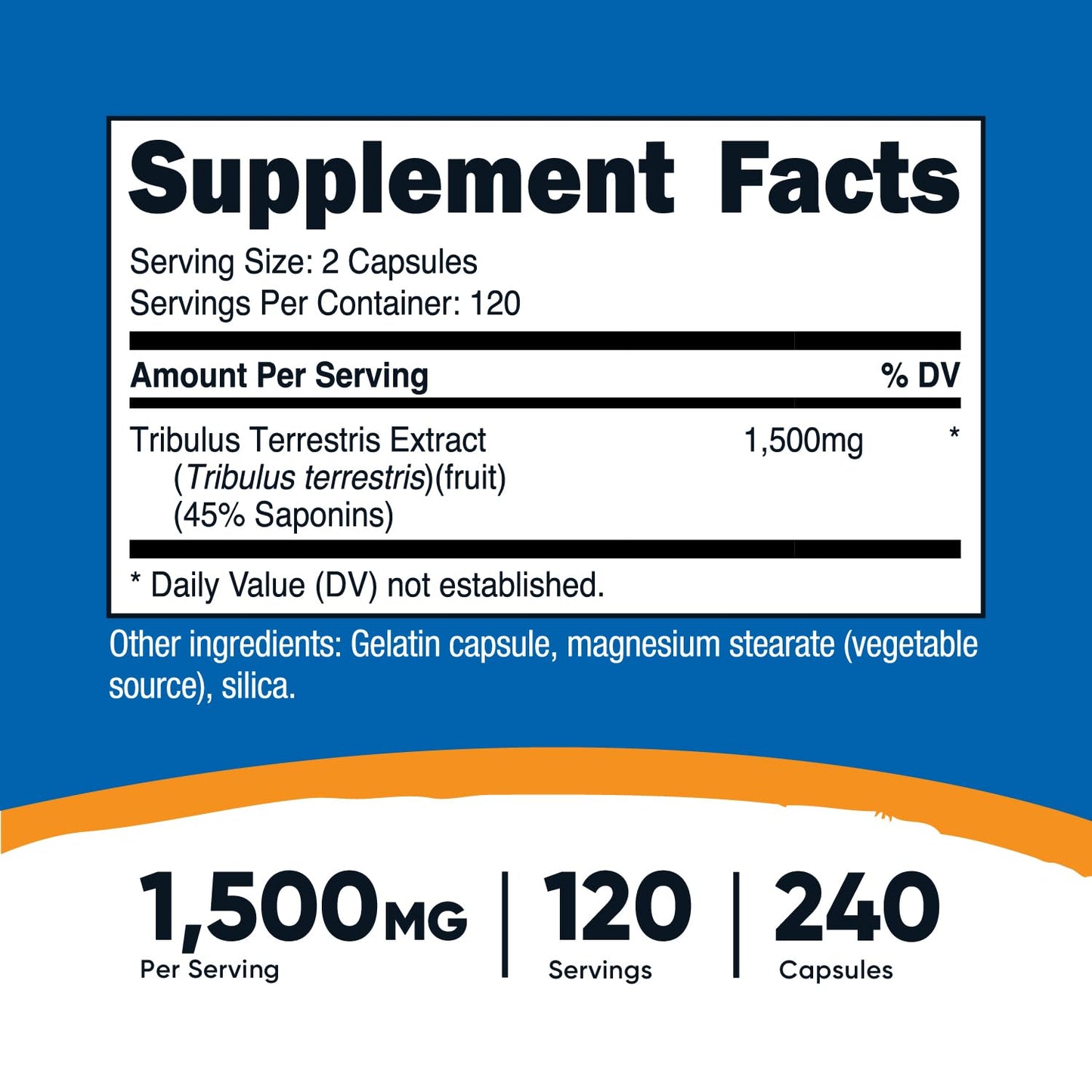 Nutricost Tribulus Terrestris 1500mg - 240 Capsules, 120 Servings, 45% Saponins, Non-GMO, Gluten Free