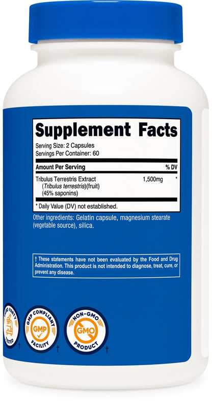 Nutricost Tribulus Terrestris Extract 1500mg - 120 Capsules | 60 Servings | Non-GMO & Gluten Free