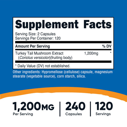 Nutricost Turkey Tail Mushroom Capsules 1200mg – 120 Servings, Vegetarian, Gluten Free