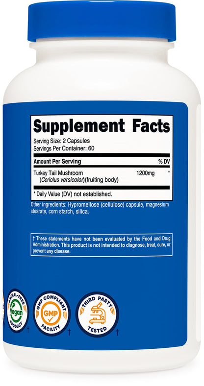Nutricost Turkey Tail Mushroom Capsules 1200mg | 60 Servings | Gluten Free, Non-GMO