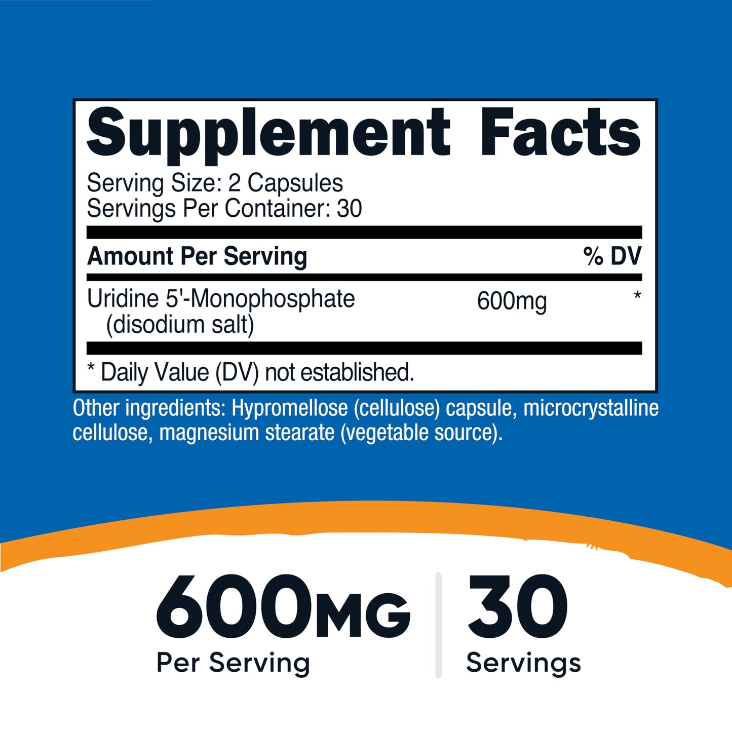 Nutricost Uridine Monophosphate 60 Capsules – 600 mg per Serving, Vegan, 30 Servings