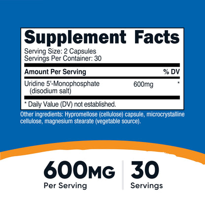 Nutricost Uridine Monophosphate 60 Capsules – 600 mg per Serving, Vegan, 30 Servings