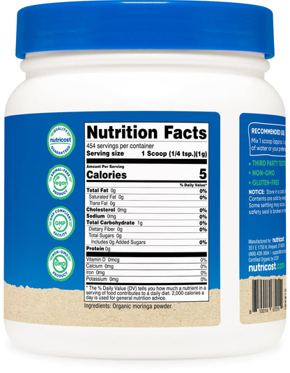 Nutricost Organic Moringa Powder 1LB (16oz) – Gluten Free, Non-GMO, Vegetarian Friendly