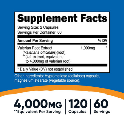 Nutricost Valerian Root Capsules 1000mg – 4:1 Extract, 2-Pack