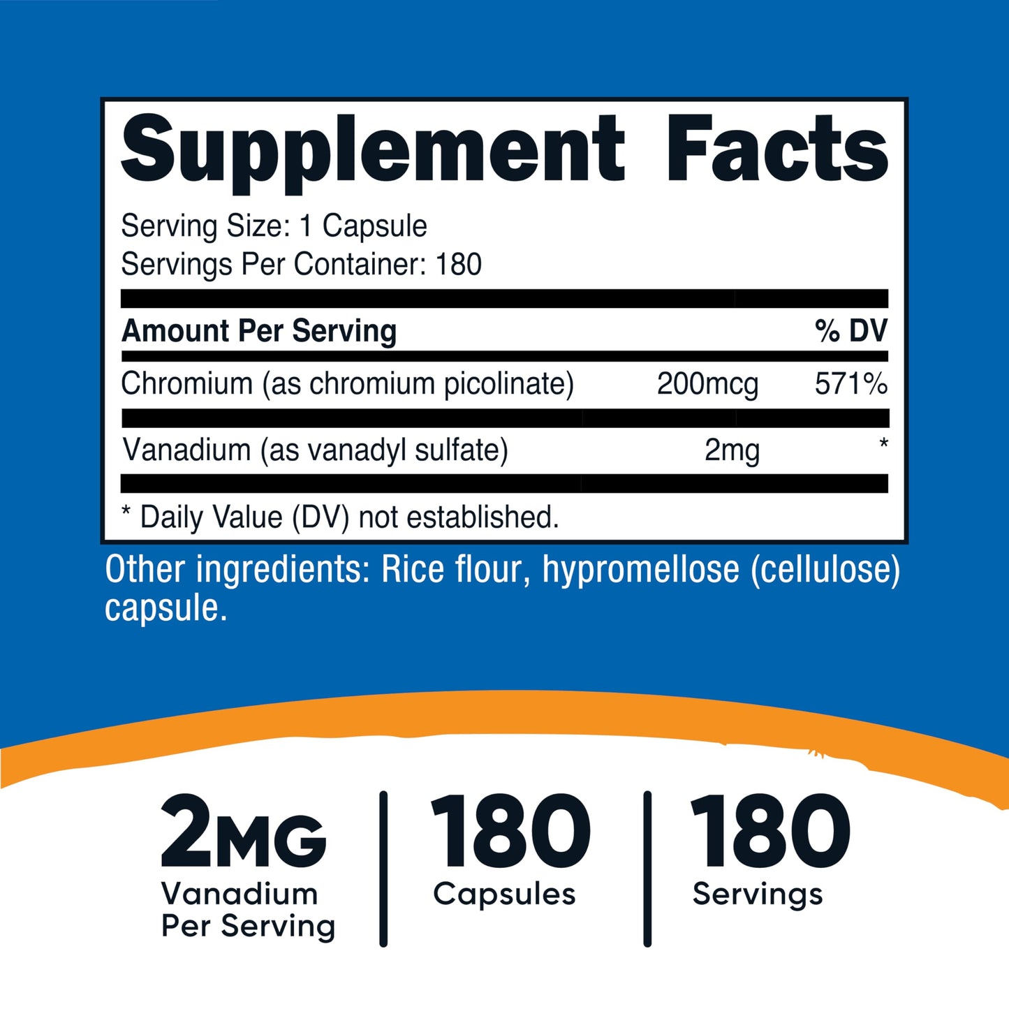 Nutricost Vanadium + Chromium 2mg - 180 Vegetarian Capsules | Gluten Free, Non-GMO Vanadium Supplement