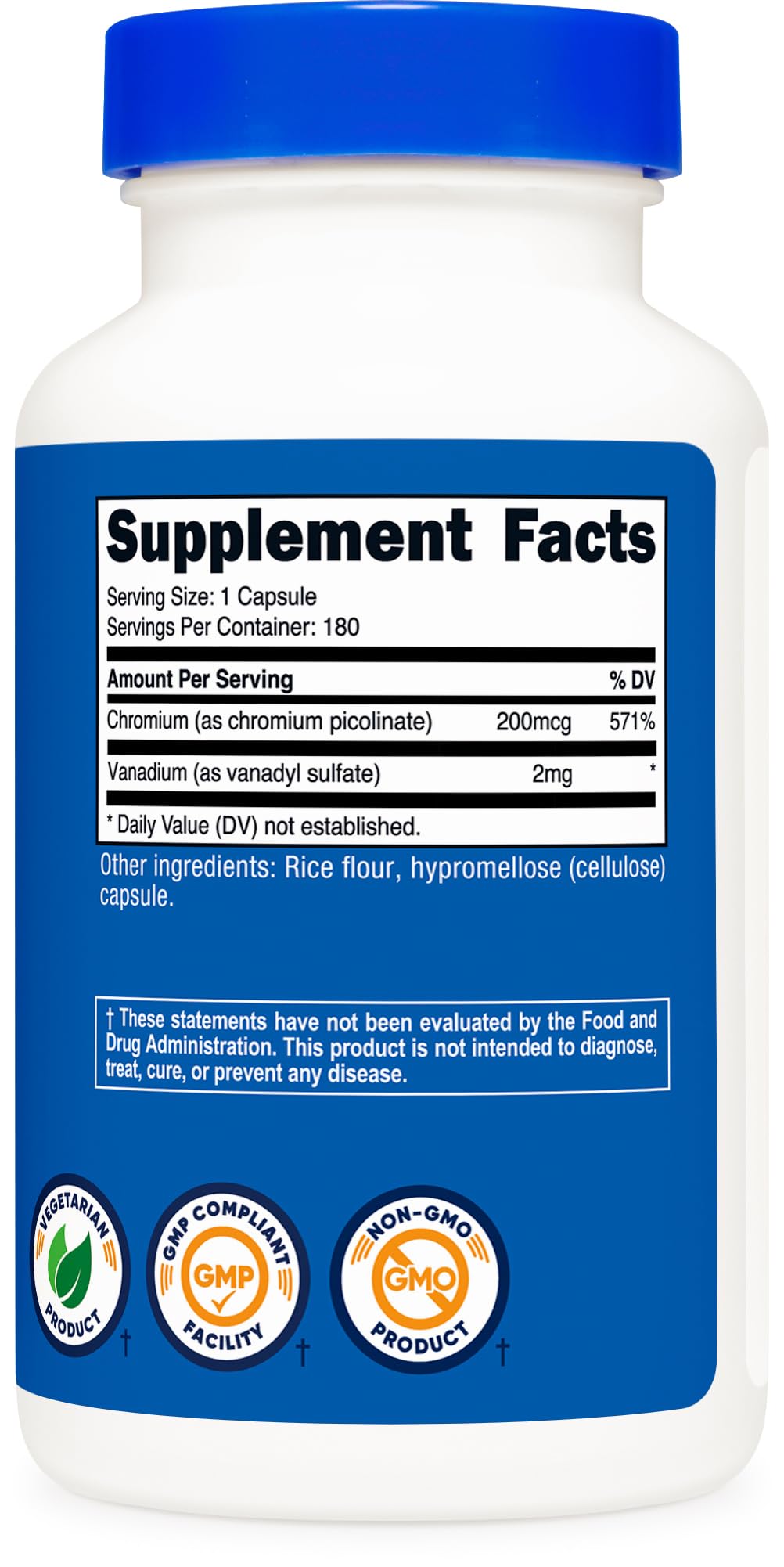 Nutricost Vanadium + Chromium 2mg – 180 Veggie Capsules | Gluten Free, Non-GMO (Pack of 2)