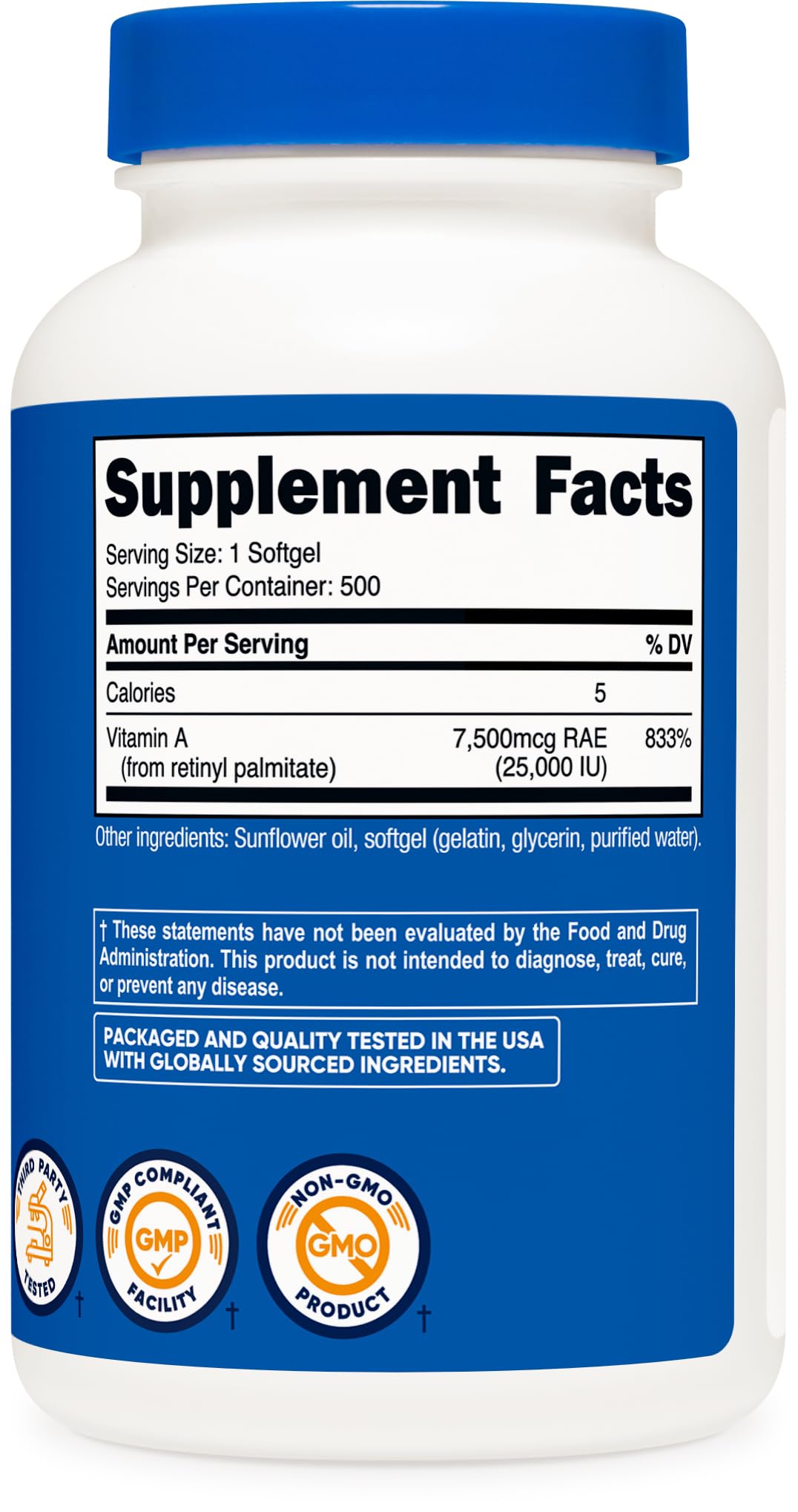 Nutricost Vitamin A 25,000 IU - 500 Softgels | Non-GMO, Gluten Free