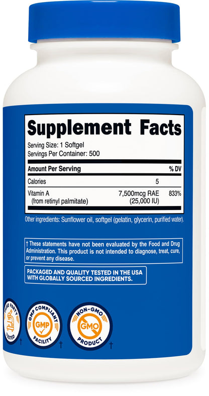 Nutricost Vitamin A 25,000 IU - 500 Softgels | Non-GMO, Gluten Free