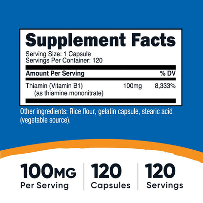 Nutricost Vitamin B1 100mg - 120 Caps | Gluten Free & Non-GMO (Pack of 2)