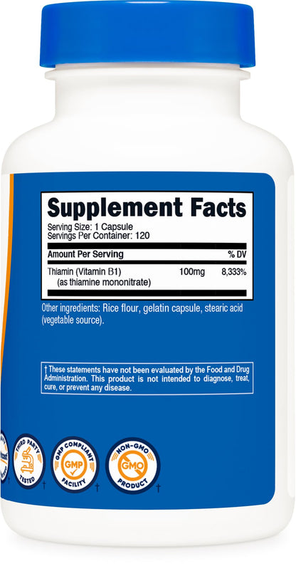 Nutricost Vitamin B1 (Thiamine) 100mg, 120 Capsules - Gluten Free and Non-GMO
