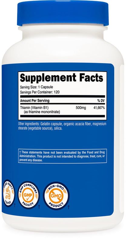 Nutricost Vitamin B1 (Thiamine) 500mg – 120 Capsules