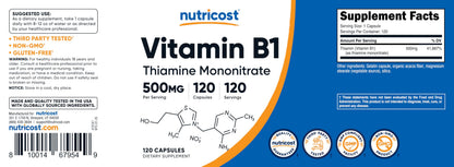 Nutricost Vitamin B1 (Thiamine) 500mg – 120 Capsules