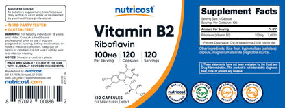 Nutricost Vitamin B2 (Riboflavin) 100mg | 120 Capsules - Gluten Free & Non-GMO (Pack of 2)