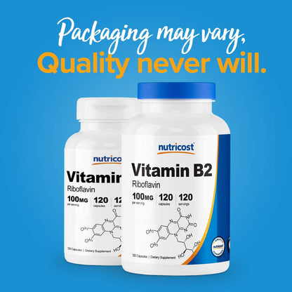 Nutricost Vitamin B2 (Riboflavin) 100mg | 120 Capsules - Gluten Free & Non-GMO (Pack of 2)