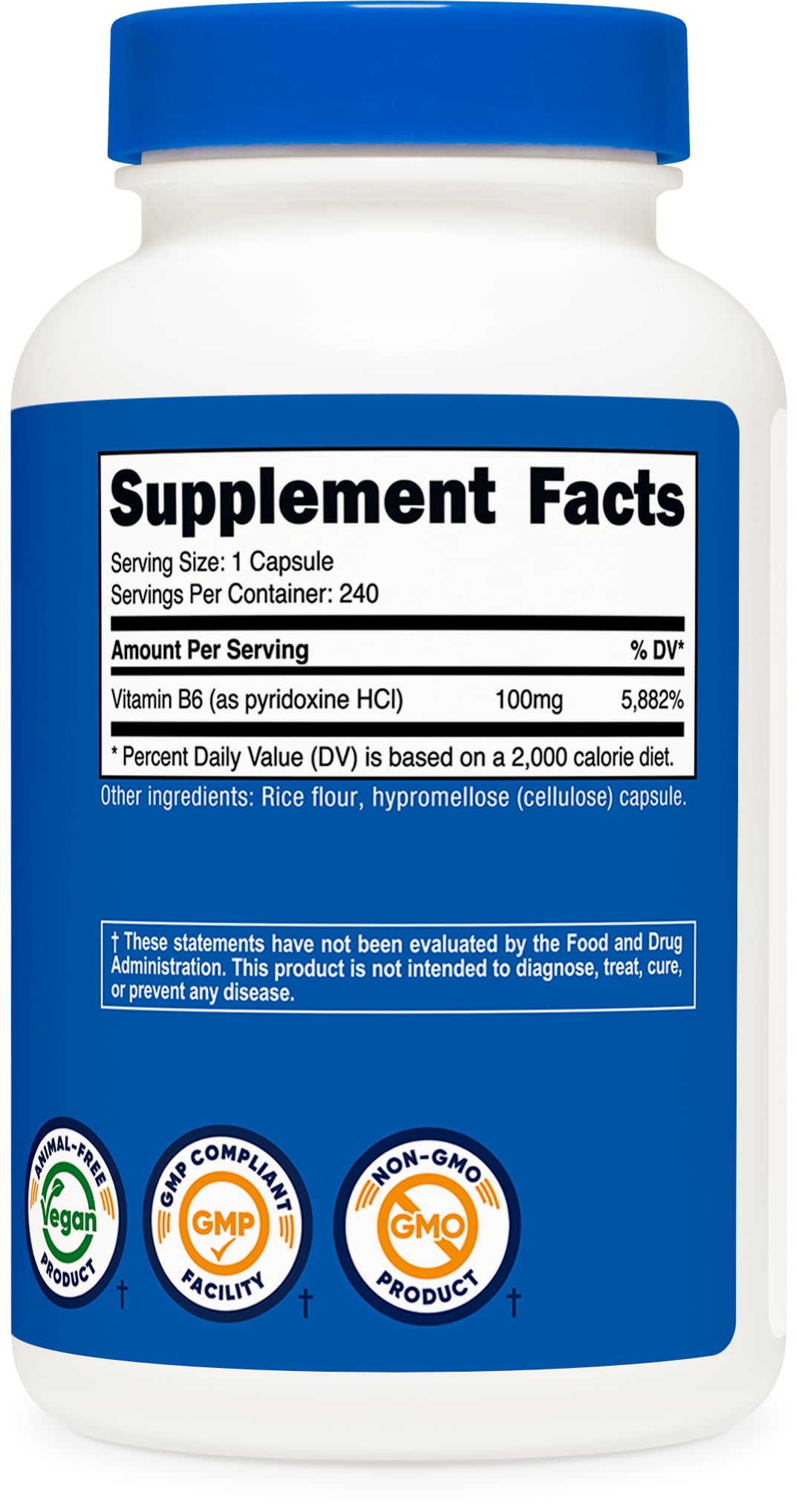 Nutricost Vitamin B6 (Pyridoxine HCl) 100mg, 240 Capsules | Vitamin B6 Supplement