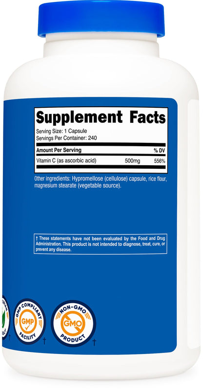 Nutricost Vitamin C 500mg – 240 Capsules | Vegetarian, Gluten Free & Non-GMO