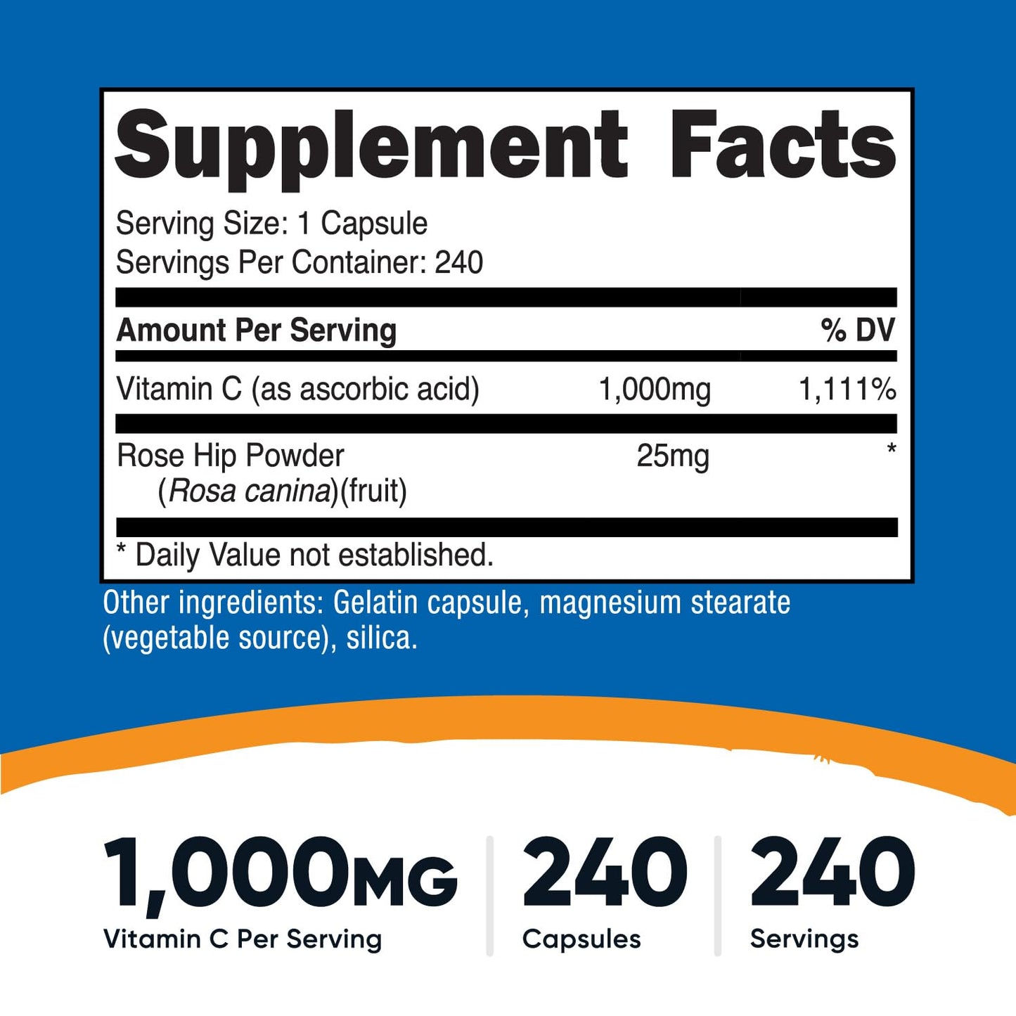 Nutricost Vitamin C with Rose Hips 1025mg – 240 Capsules | Vitamin C 1000mg, Non-GMO, Gluten Free