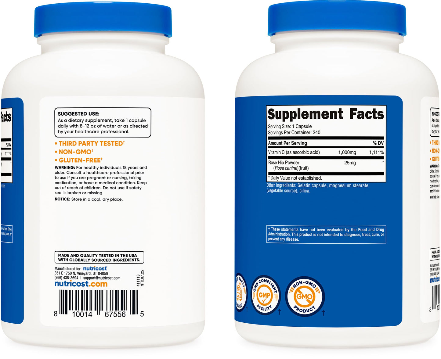 Nutricost Vitamin C with Rose Hips 1025mg – 240 Capsules | Vitamin C 1000mg, Non-GMO, Gluten Free