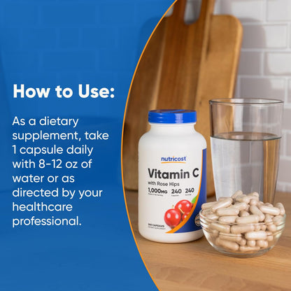 Nutricost Vitamin C with Rose Hips 1025mg – 240 Capsules | Vitamin C 1000mg, Non-GMO, Gluten Free