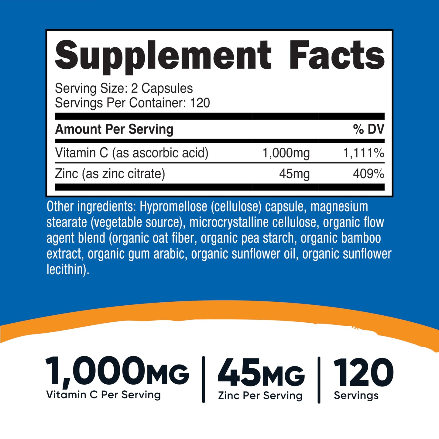 Nutricost Vitamin C with Zinc Capsules – 120 Servings