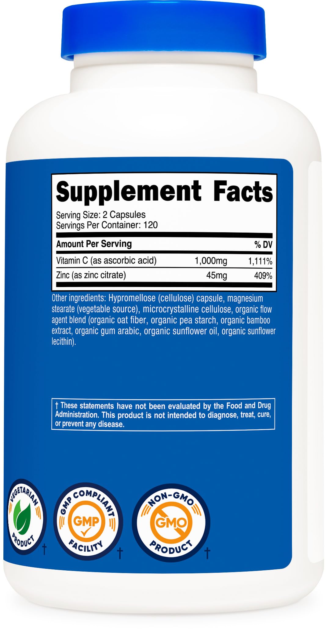Nutricost Vitamin C with Zinc Capsules – 120 Servings