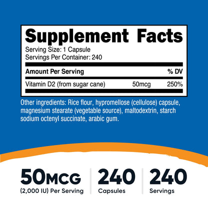 Nutricost Vitamin D2 Supplement 2000 IU – 240 Capsules | Vegan, Non-GMO, Gluten-Free, Third-Party Tested
