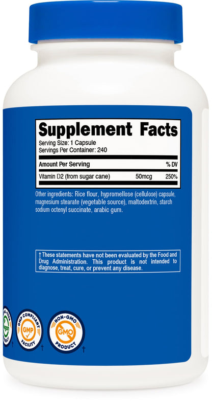 Nutricost Vitamin D2 Supplement 2000 IU – 240 Capsules | Vegan, Non-GMO, Gluten-Free, Third-Party Tested