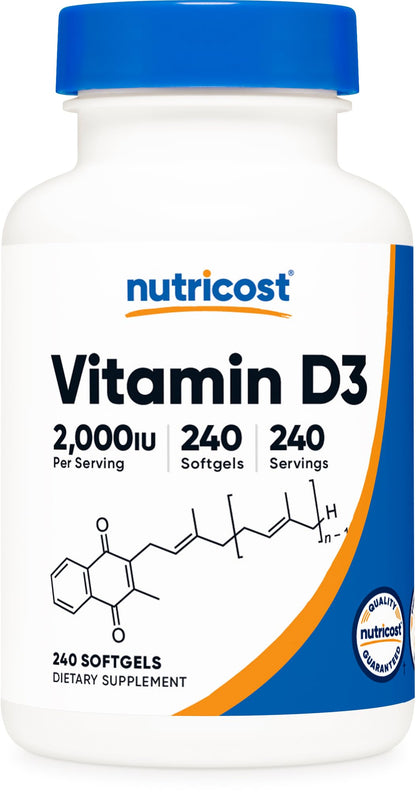 Nutricost Vitamin D3 2000 IU Softgels – 240 Softgels – Non-GMO & Gluten Free