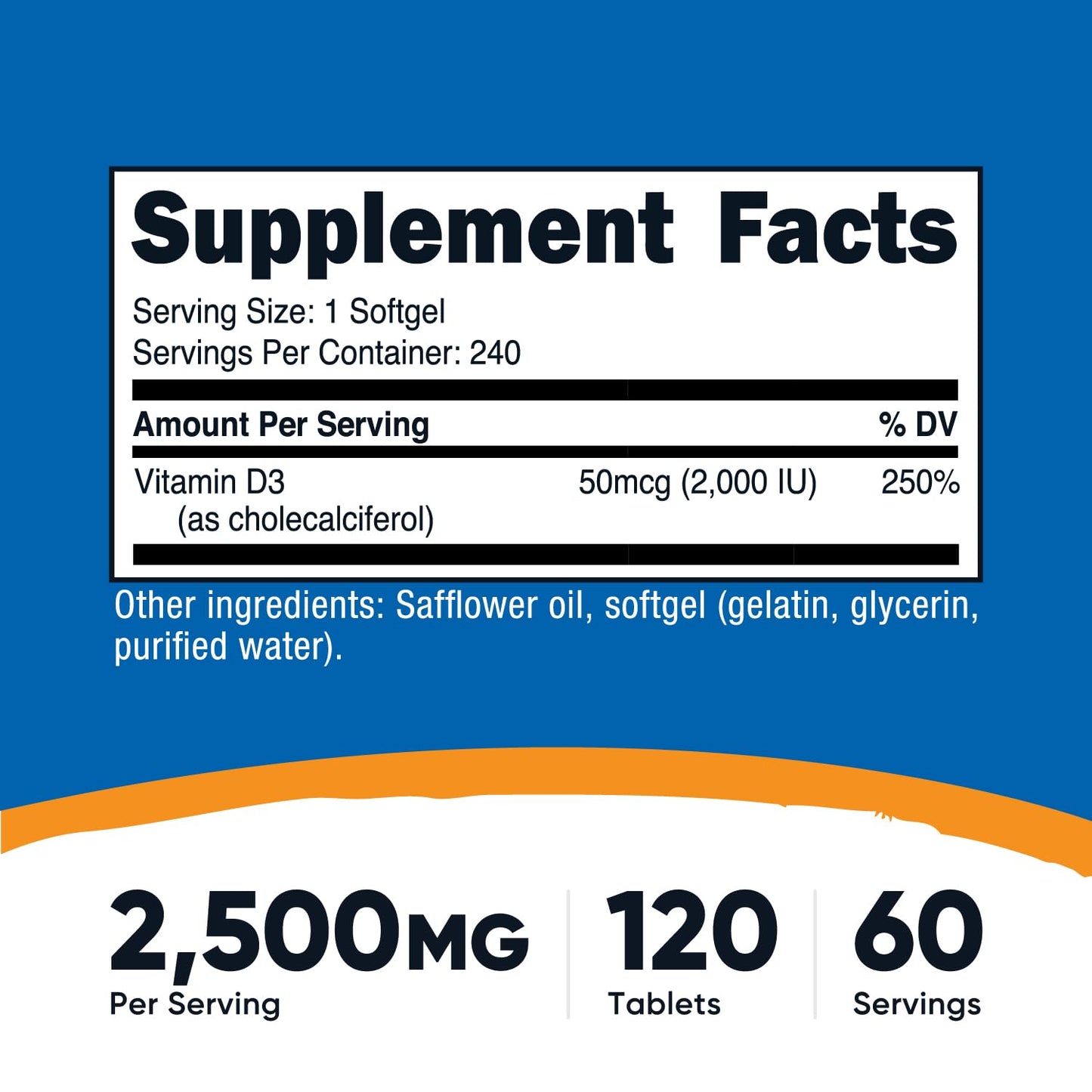 Nutricost Vitamin D3 2000 IU Softgels – 240 Softgels – Non-GMO & Gluten Free