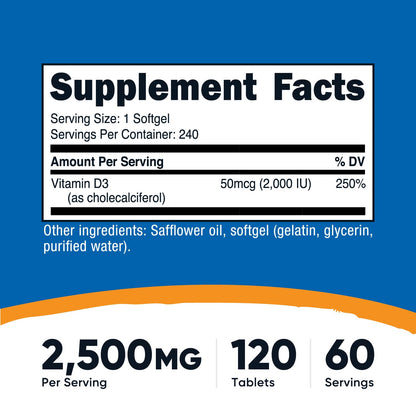 Nutricost Vitamin D3 2000 IU Softgels – 240 Softgels – Non-GMO & Gluten Free