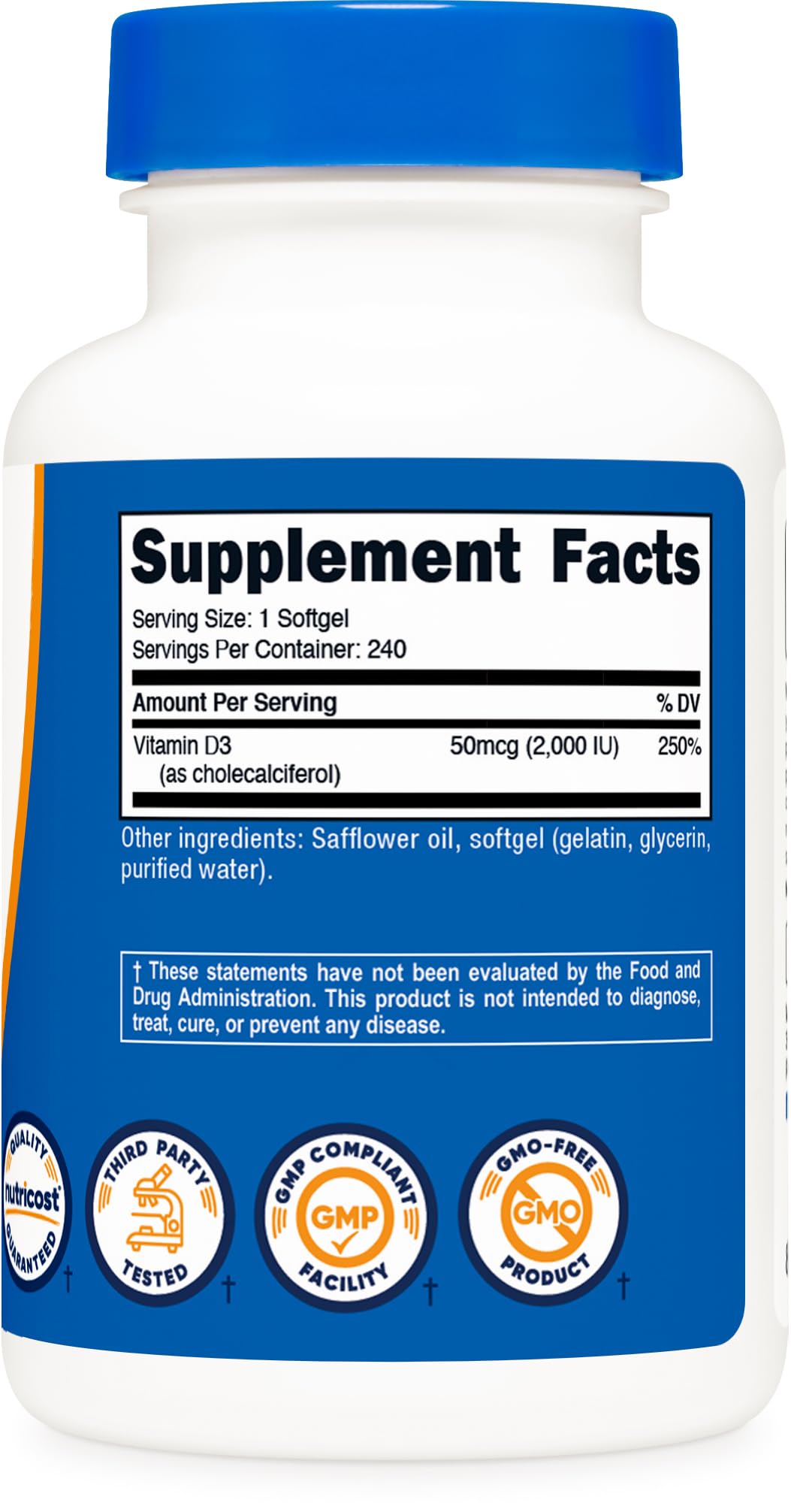 Nutricost Vitamin D3 2000 IU Softgels – 240 Softgels – Non-GMO & Gluten Free