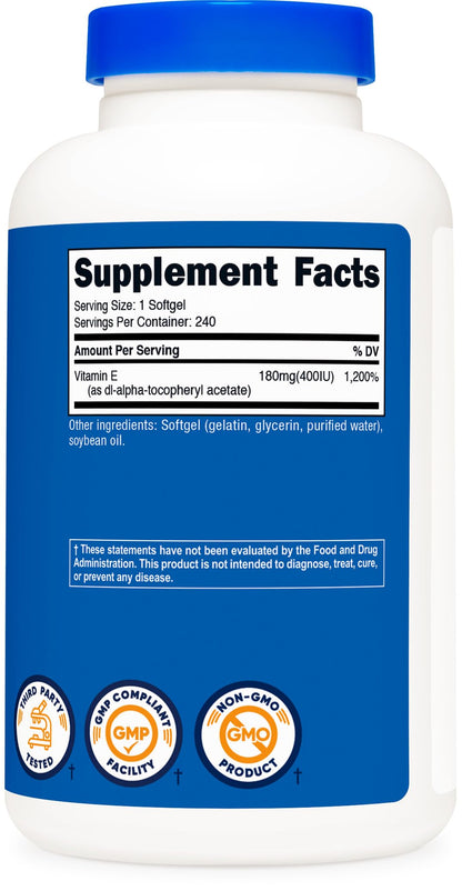 Nutricost Vitamin E 400 IU | 240 Softgel Capsules – Gluten Free, Non-GMO