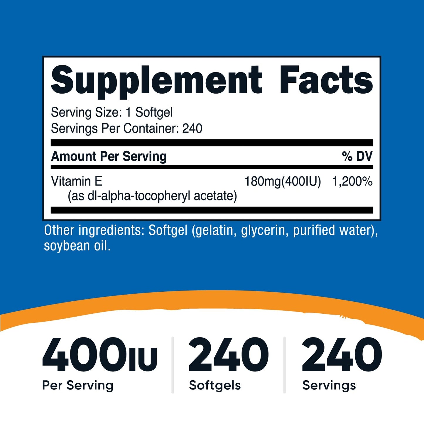 Nutricost Vitamin E 400 IU | 240 Softgel Capsules – Gluten Free, Non-GMO