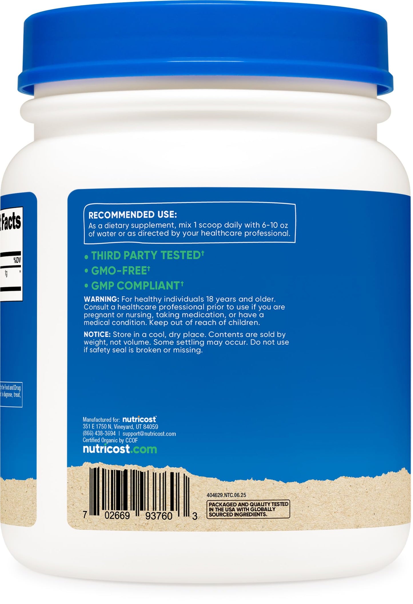 Nutricost Organic Wheatgrass Powder 1 LB - Non-GMO Superfood