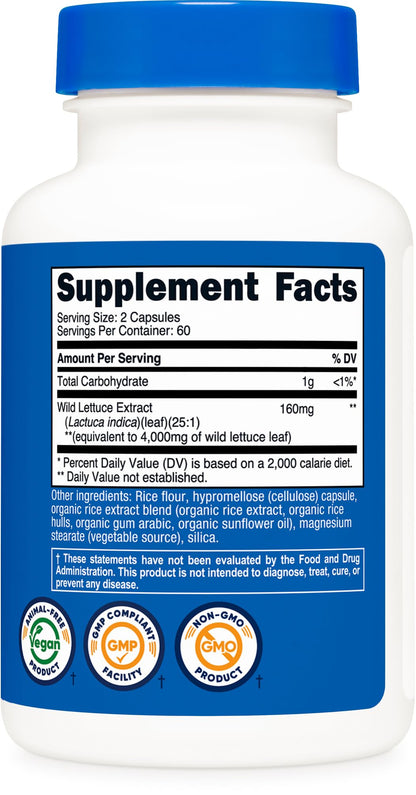 Nutricost Wild Lettuce Extract (4,000 mg Equivalent) 120 Capsules - 60 Servings