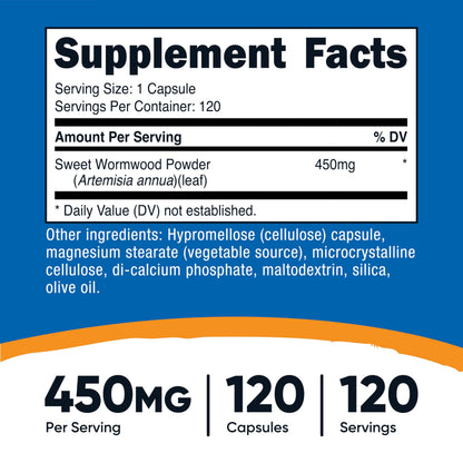 Nutricost Wormwood Capsules 450mg - 120 Count | Vegetarian, Gluten Free, Non-GMO