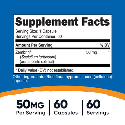 Nutricost Zembrin Sceletium Tortuosum 60 Capsules 50mg Vegetarian Non-GMO Gluten Free