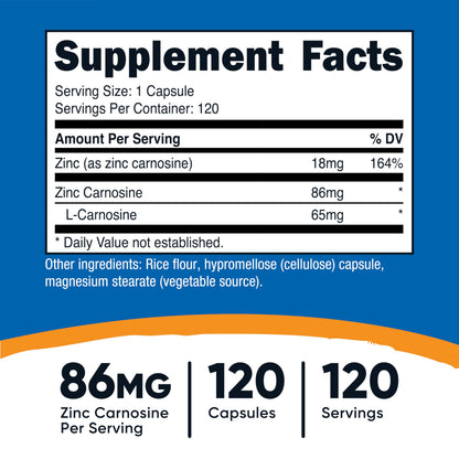 Nutricost Zinc Carnosine 86mg - 120 Capsules | Non-GMO & Gluten Free