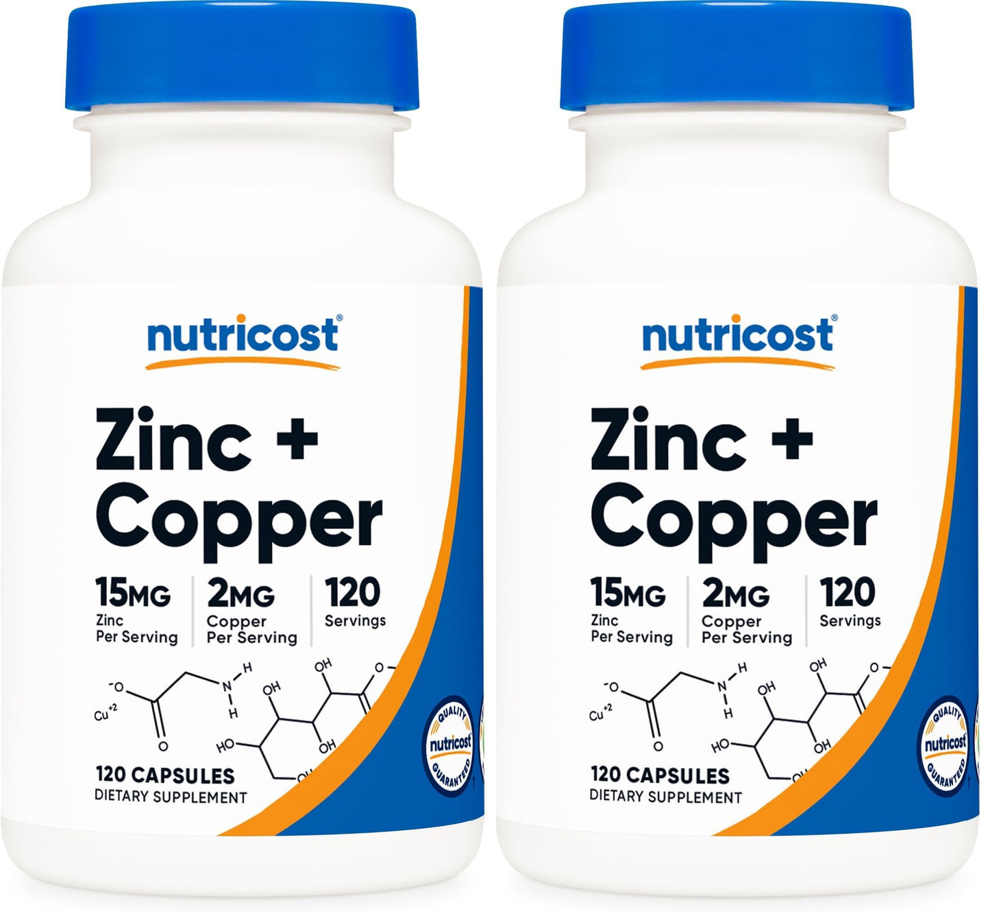 Nutricost Zinc + Copper Capsules – 120 Servings (15mg Zn / 2mg Cu) – Non-GMO, Vegetarian (Pack of 2)