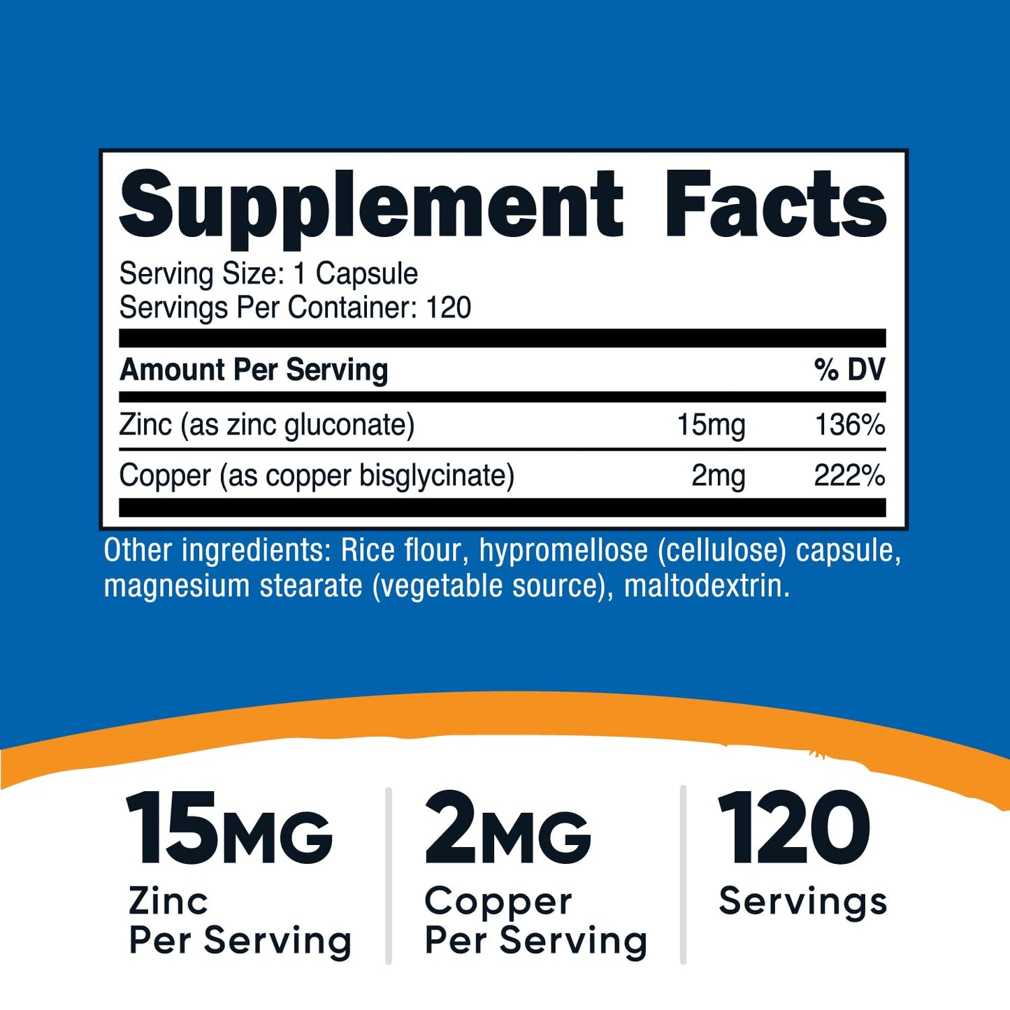 Nutricost Zinc + Copper Capsules – 120 Servings (15mg Zn / 2mg Cu) – Non-GMO, Vegetarian (Pack of 2)