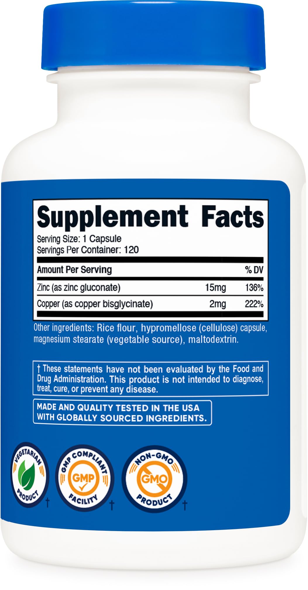 Nutricost Zinc + Copper Capsules – 120 Servings (15mg Zn / 2mg Cu) – Non-GMO, Vegetarian (Pack of 2)