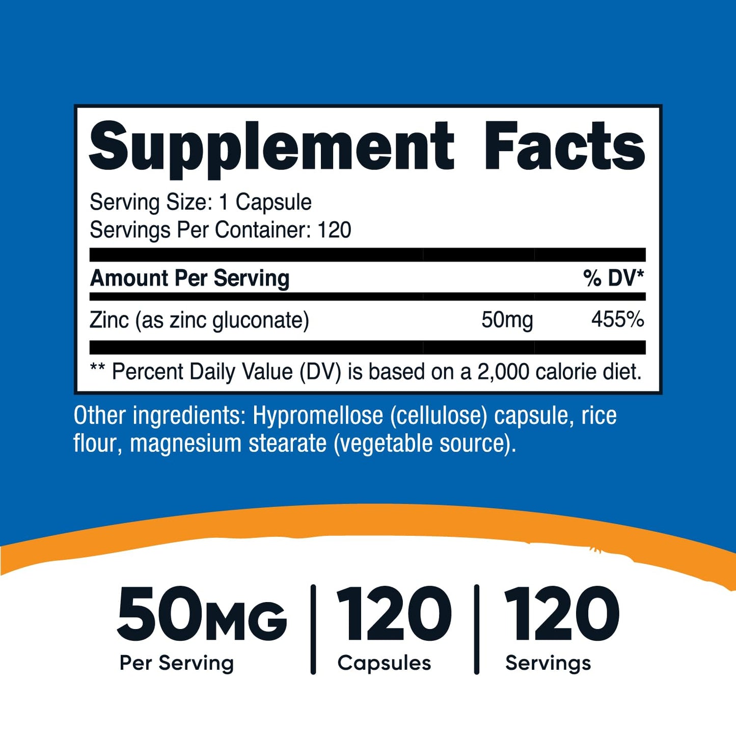 Nutricost Zinc Gluconate 120 Vegetarian Capsules | 50mg Zinc Per Capsule | Gluten Free & Non-GMO