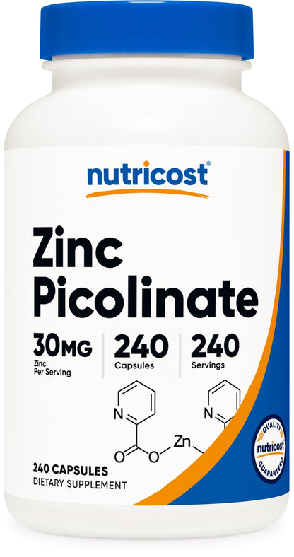 Nutricost Zinc Picolinate 30mg – 240 Capsules | Gluten Free & Non-GMO