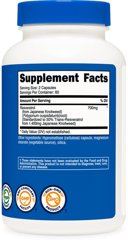 Nutricost Resveratrol 700mg - 120 Capsules | Vegan, Gluten Free, Non-GMO