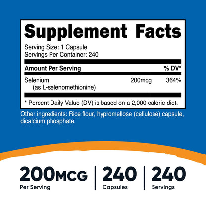 Nutricost Selenium 200mcg – 240 Vegetarian Capsules, Non-GMO, Gluten Free
