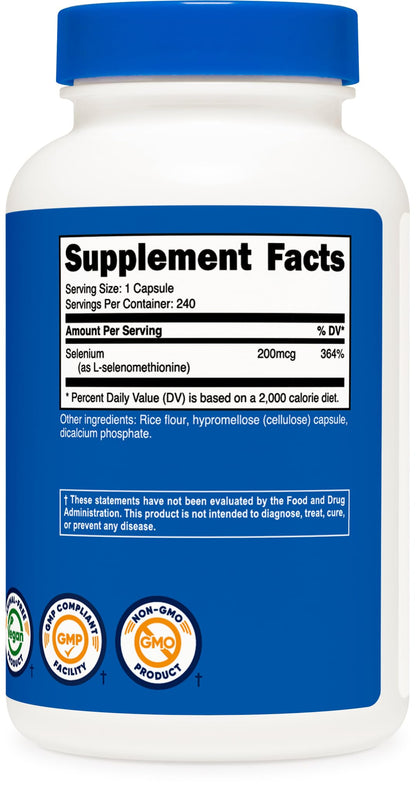 Nutricost Selenium 200mcg – 240 Vegetarian Capsules, Non-GMO, Gluten Free
