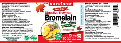 Nutridom Bromelain Digestive Enzyme Pineapple Supplements, 2400 GDU, 500mg, Non-GMO, Vegan, Free of Gluten, Soy & Dairy (60 Count)
