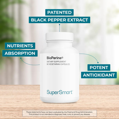 SuperSmart Bioperine 30mg Daily – 95% Piperine Black Pepper Extract | Non-GMO, Gluten-Free, 90 Veg Caps