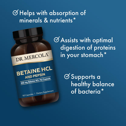 Dr. Mercola Betaine HCL & Pepsin - Digestive Support (90 Capsules)